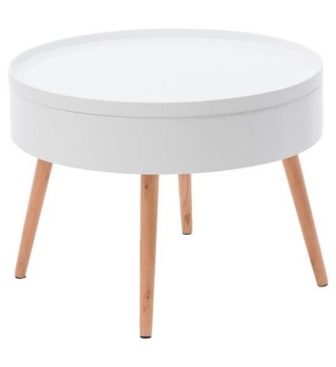 STOLIK KAWOWY NEXUS, OKRĄGŁY, LAWA, DO SALONU, LOFT, BIAŁY, Z PÓŁKĄ, 60 CM