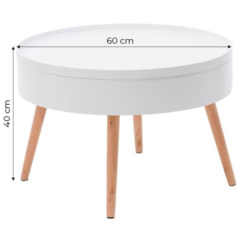 STOLIK KAWOWY NEXUS, OKRĄGŁY, LAWA, DO SALONU, LOFT, BIAŁY, Z PÓŁKĄ, 60 CM