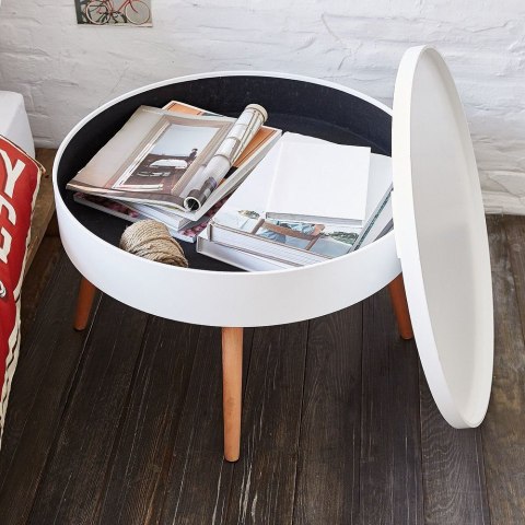 STOLIK KAWOWY NEXUS, OKRĄGŁY, LAWA, DO SALONU, LOFT, BIAŁY, Z PÓŁKĄ, 60 CM