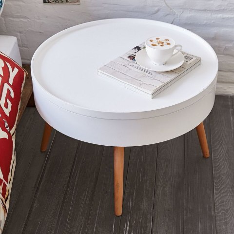 STOLIK KAWOWY NEXUS, OKRĄGŁY, LAWA, DO SALONU, LOFT, BIAŁY, Z PÓŁKĄ, 60 CM