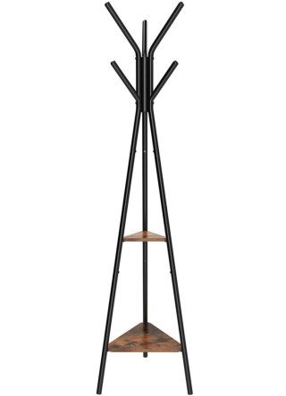 WIESZAK PODŁOGOWY STOJĄCY RUSTICO, NA UBRANIA, LOFT, 2 PÓŁKI, CZARNY
