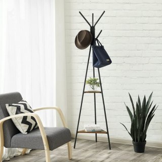 WIESZAK PODŁOGOWY STOJĄCY RUSTICO, NA UBRANIA, LOFT, 2 PÓŁKI, CZARNY