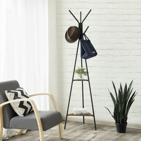 WIESZAK PODŁOGOWY STOJĄCY RUSTICO, NA UBRANIA, LOFT, 2 PÓŁKI, CZARNY