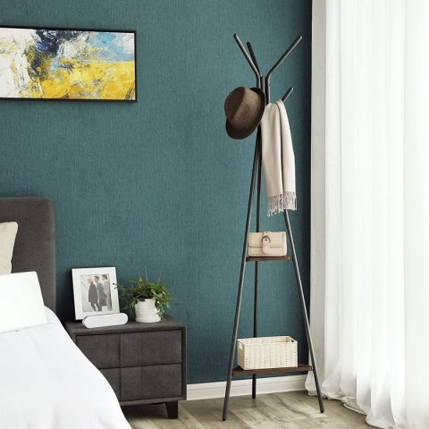WIESZAK PODŁOGOWY STOJĄCY RUSTICO, NA UBRANIA, LOFT, 2 PÓŁKI, CZARNY