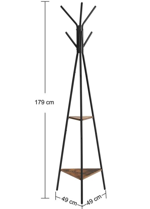 WIESZAK PODŁOGOWY STOJĄCY RUSTICO, NA UBRANIA, LOFT, 2 PÓŁKI, CZARNY