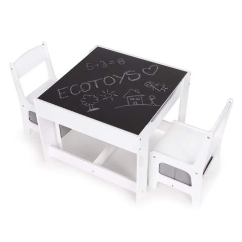 STOLIK I 2 KRZESEŁKA DLA DZIECI FIDUCIA, TABLICA KREDOWA, SCHOWKI, ECOTOYS
