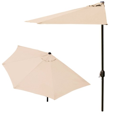 PÓŁPARASOL OGRODOWY BALKONOWY AEREA, 270CM, PRZYŚCIENNY, BEŻOWY, KORBKA