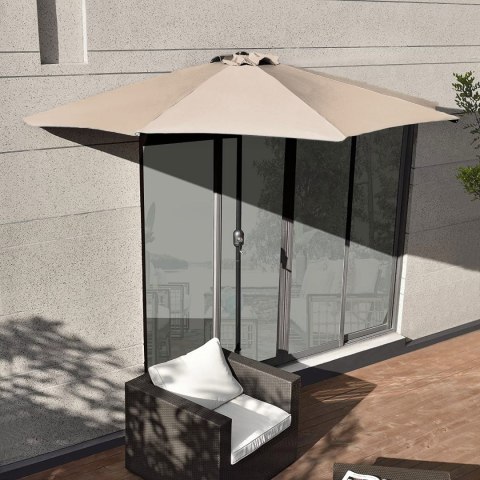 PÓŁPARASOL OGRODOWY BALKONOWY AEREA, 270CM, PRZYŚCIENNY, BEŻOWY, KORBKA
