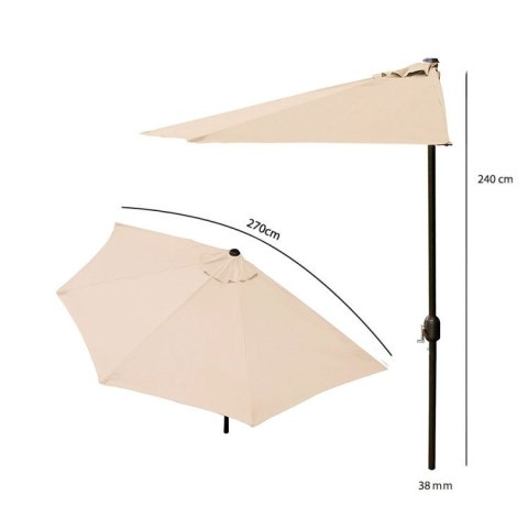 PÓŁPARASOL OGRODOWY BALKONOWY AEREA, 270CM, PRZYŚCIENNY, BEŻOWY, KORBKA