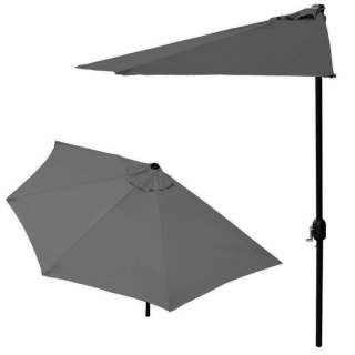 PÓŁPARASOL OGRODOWY BALKONOWY UMBRAE, 270CM, SZARY, ŚCIENNY, Z KORBKĄ