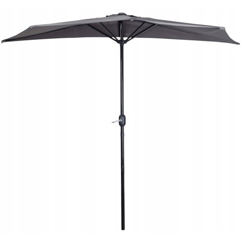 PÓŁPARASOL OGRODOWY BALKONOWY UMBRAE, 270CM, SZARY, ŚCIENNY, Z KORBKĄ