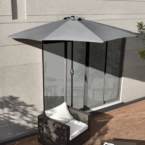 PÓŁPARASOL OGRODOWY BALKONOWY UMBRAE, 270CM, SZARY, ŚCIENNY, Z KORBKĄ