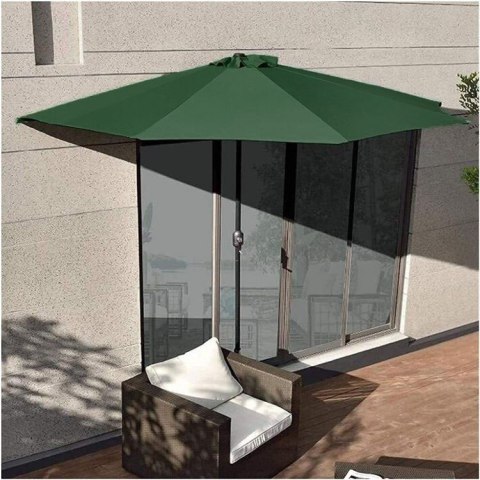 PÓŁPARASOL OGRODOWY SOLFINA, 270CM, BALKONOWY, TARASOWY, ZIELONY, KORBKA