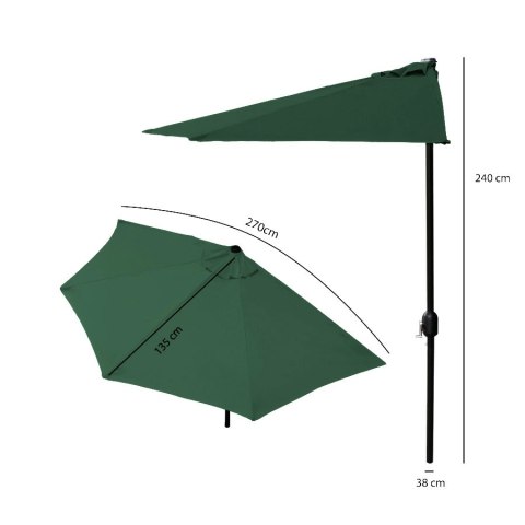 PÓŁPARASOL OGRODOWY SOLFINA, 270CM, BALKONOWY, TARASOWY, ZIELONY, KORBKA