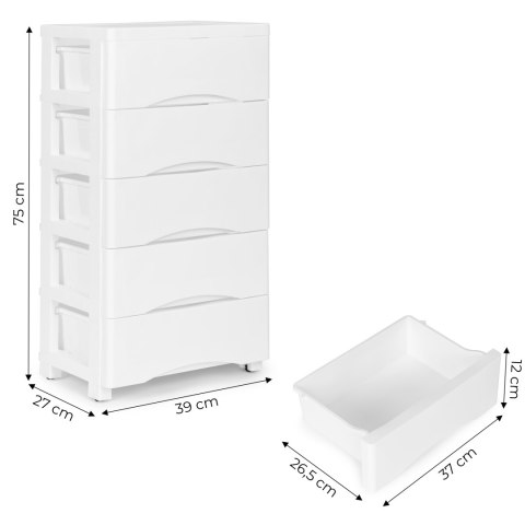 REGAŁ FACILITAS, BIAŁY, SZAFKA, DO ŁAZIENKI, SALONU, 5 SZUFLAD, 75CM, PÓŁKA