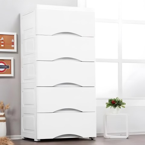 REGAŁ FACILITAS, BIAŁY, SZAFKA, DO ŁAZIENKI, SALONU, 5 SZUFLAD, 75CM, PÓŁKA