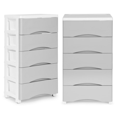 REGAŁ SZAFKA ORGANIA, 5 SZUFLAD, BIAŁY, PÓŁKA, DO SALONU, 75 CM, NA KÓŁKACH