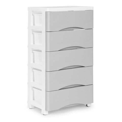 REGAŁ SZAFKA ORGANIA, 5 SZUFLAD, BIAŁY, PÓŁKA, DO SALONU, 75 CM, NA KÓŁKACH