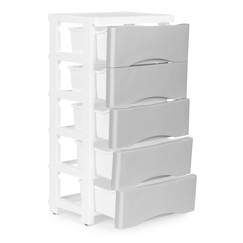 REGAŁ SZAFKA ORGANIA, 5 SZUFLAD, BIAŁY, PÓŁKA, DO SALONU, 75 CM, NA KÓŁKACH