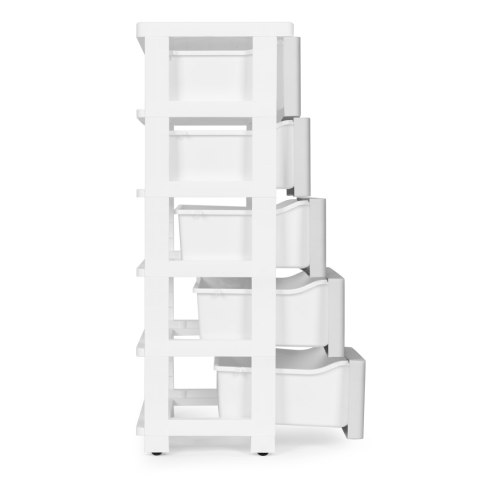 REGAŁ SZAFKA ORGANIA, 5 SZUFLAD, BIAŁY, PÓŁKA, DO SALONU, 75 CM, NA KÓŁKACH