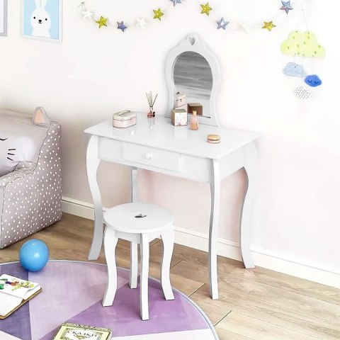 TOALETKA DLA DZIEWCZYNKI, BAMBINA, DREWNIANA, BIAŁA, LUSTRO, TABORET