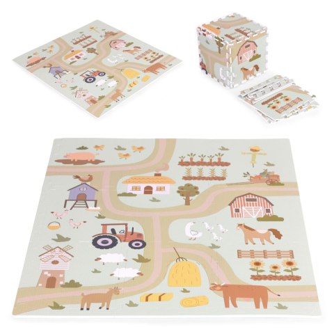 Duża mata piankowa EVA dla dzieci farma 90,5x90,5 cm 21 elementów ECOTOYS