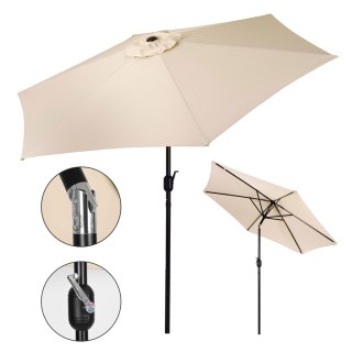 PARASOL OGRODOWY 270CM, SKOŚNY, Z KORBĄ, TILT, BEŻOWY, TARASOWY, UMBRELLO