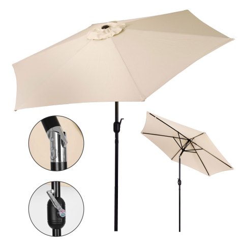 PARASOL OGRODOWY 270CM, SKOŚNY, Z KORBĄ, TILT, BEŻOWY, TARASOWY, UMBRELLO