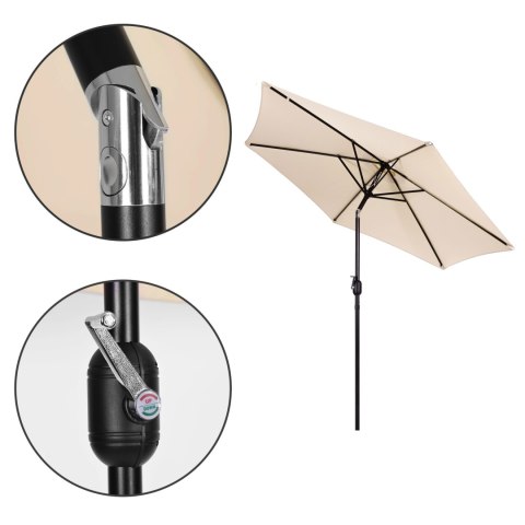 PARASOL OGRODOWY 270CM, SKOŚNY, Z KORBĄ, TILT, BEŻOWY, TARASOWY, UMBRELLO