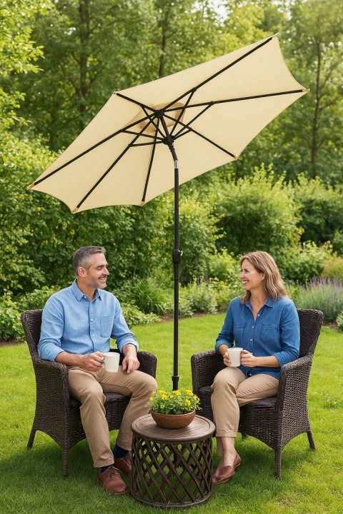 PARASOL OGRODOWY 270CM, SKOŚNY, Z KORBĄ, TILT, BEŻOWY, TARASOWY, UMBRELLO