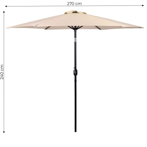 PARASOL OGRODOWY 270CM, SKOŚNY, Z KORBĄ, TILT, BEŻOWY, TARASOWY, UMBRELLO