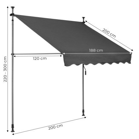 MARKIZA BALKONOWA ROZPOROWA OMBRA, TARASOWA, 200CM, SZARA, BEZ WIERCENIA