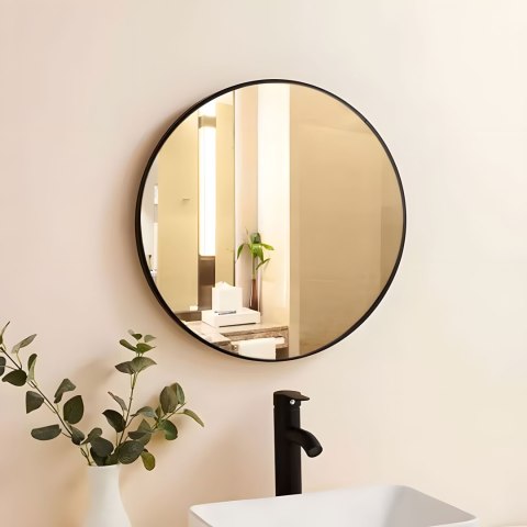 LUSTRO ŚCIENNE OKRĄGŁE 80 CM AURAE, CZARNA RAMA, ŁAZIENKOWE, NOWOCZESNE