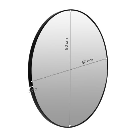 LUSTRO ŚCIENNE OKRĄGŁE 80 CM AURAE, CZARNA RAMA, ŁAZIENKOWE, NOWOCZESNE