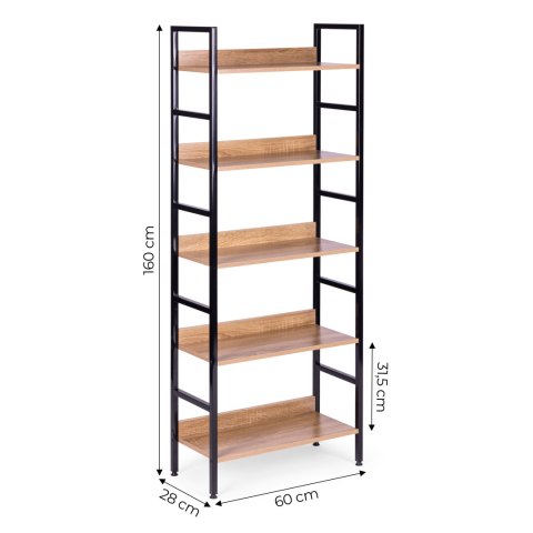 REGAŁ STRUKTURA, LOFT, INDUSTRIALNY, NA KSIĄŻKI, 5 PÓŁEK, DO SALONU, 160 CM
