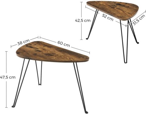 STOLIK KAWOWY ŁAWA RUSTIQUE, LOFT, ZESTAW, DO SALONU, CZARNY, DĄB, 60 CM