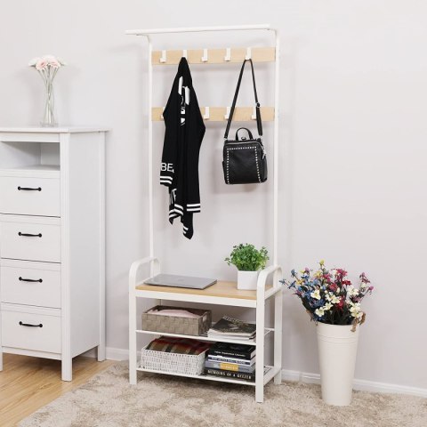 WIESZAK NA UBRANIA ARENDT, STOJĄCY, SIEDZISKO, PÓŁKI NA BUTY, LOFT, BEŻ