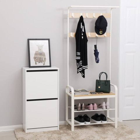 WIESZAK NA UBRANIA ARENDT, STOJĄCY, SIEDZISKO, PÓŁKI NA BUTY, LOFT, BEŻ