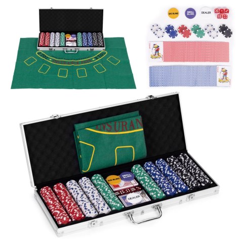 ZESTAW DO POKERA CASINO, 500 ŻETONÓW, WALIZKA, BLACKJACK, KARTY, KOŚCI, GRY