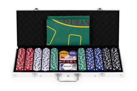 ZESTAW DO POKERA CASINO, 500 ŻETONÓW, WALIZKA, BLACKJACK, KARTY, KOŚCI, GRY