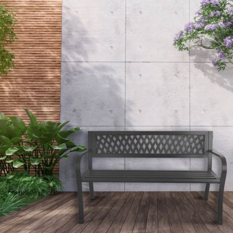ŁAWKA OGRODOWA AVENIA, Z OPARCIEM, STALOWA, GRAFITOWA, 125CM, TARAS, BALKON