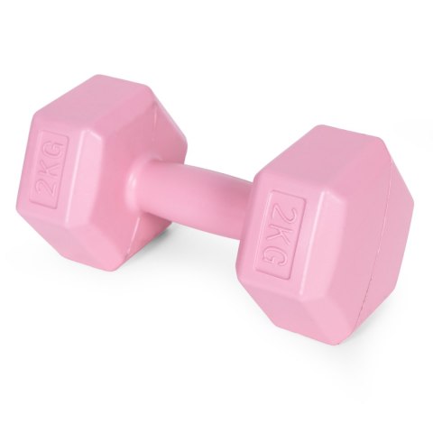 Hantle sześciokątne zestaw 2x2 kg ciężarki do ćwiczeń obciążniki fitness różowe ModernHome