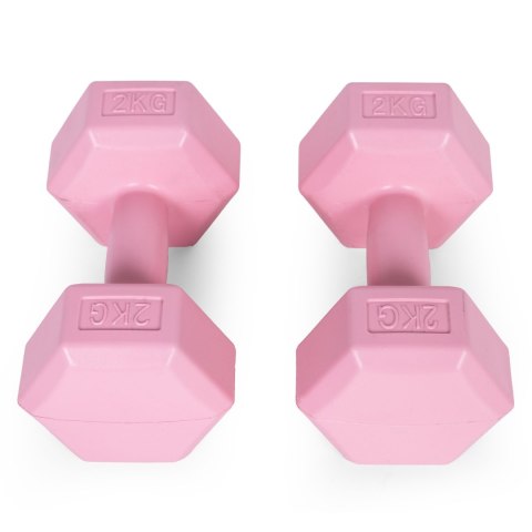 Hantle sześciokątne zestaw 2x2 kg ciężarki do ćwiczeń obciążniki fitness różowe ModernHome