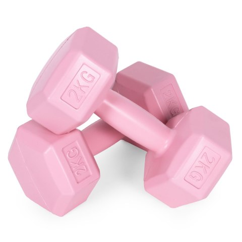 Hantle sześciokątne zestaw 2x2 kg ciężarki do ćwiczeń obciążniki fitness różowe ModernHome