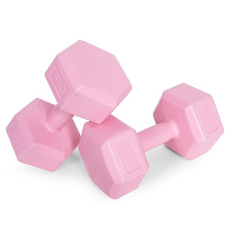 Hantle sześciokątne zestaw 2x4 kg ciężarki do ćwiczeń obciążniki fitness różowe ModernHome