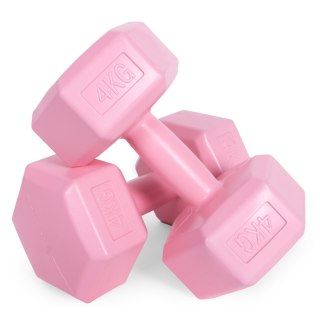 Hantle sześciokątne zestaw 2x4 kg ciężarki do ćwiczeń obciążniki fitness różowe ModernHome