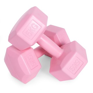 Hantle sześciokątne zestaw 2x5 kg ciężarki do ćwiczeń obciążniki fitness różowe ModernHome