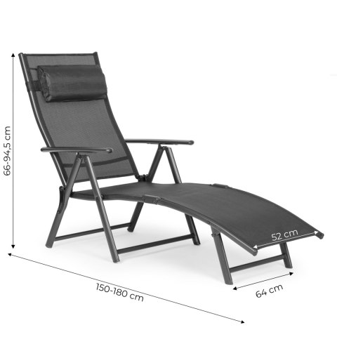 LEŻAK OGRODOWY SOLANA, SKŁADANY, PLAŻOWY, REGULOWANY, ZAGŁÓWEK, SZARY