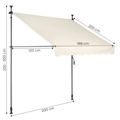 MARKIZA BALKONOWA ROZPOROWA SOLARA, 200CM, BEZ WIERCENIA, TARASOWA, KORBA
