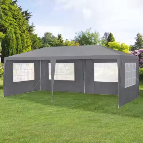 PAWILON NAMIOT OGRODOWY 3X6 M, AETHEL, 6 ŚCIAN, SZARY, OKNA, WODOODPORNY
